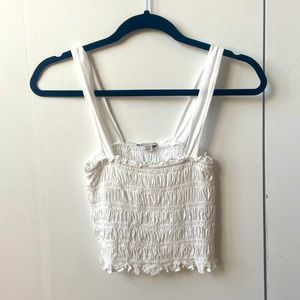 American Eagle cropped smocked white tank